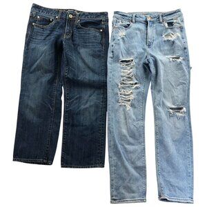 2 American Eagle Women's Jeans Size 6 Lot Of Two Distressed Stretch Blue Denim